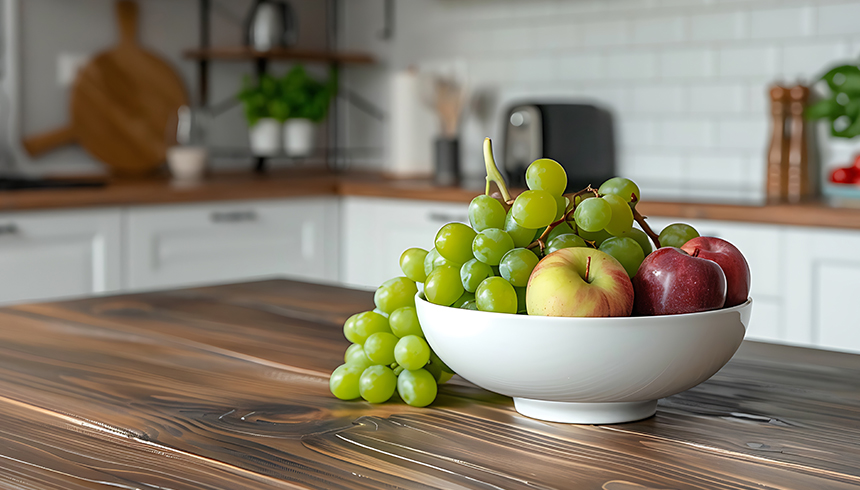 Regnbue af frugt og grøntsager set ovenfra