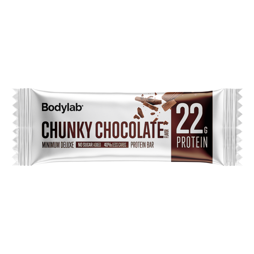 Brug Minimum Deluxe Protein Bar (65 g) - Chunky Chocolate til en forbedret oplevelse