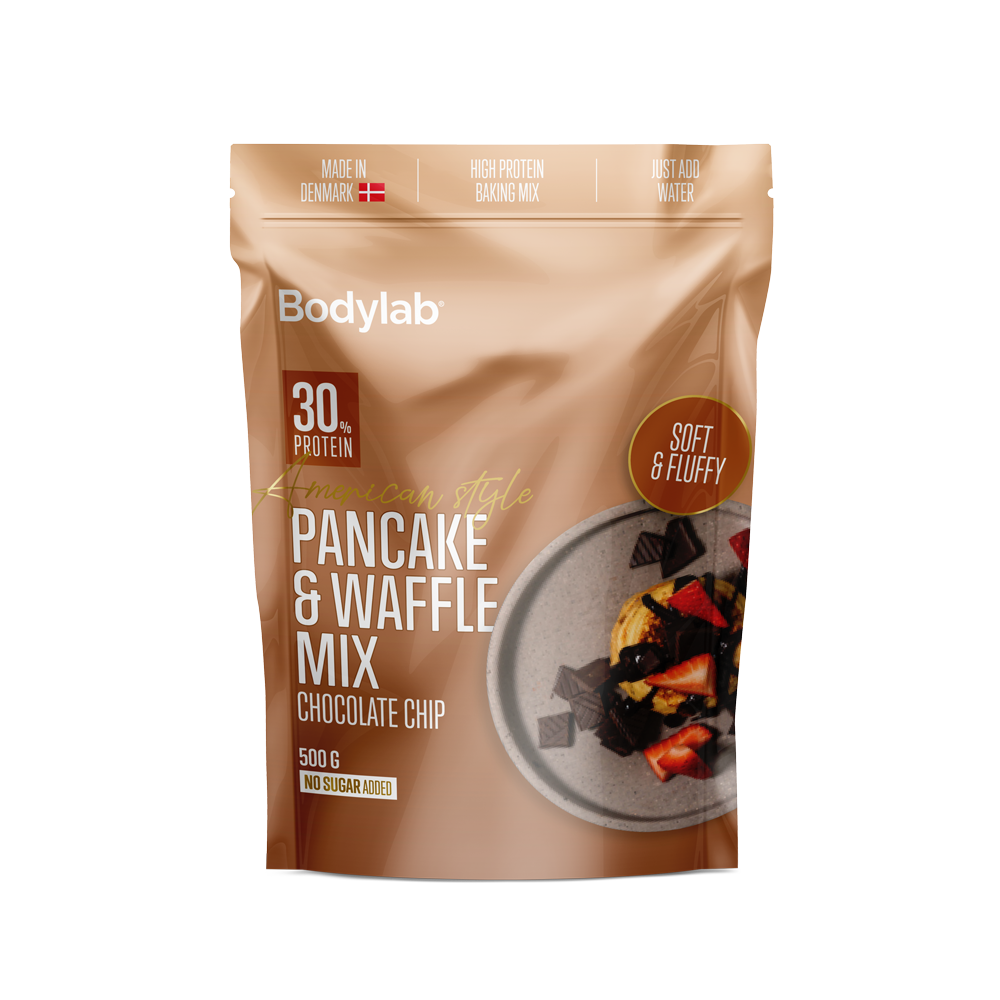 Køb Bodylab Protein Pancake & Waffle Mix (500 g) - Chocolate Chip - Pris 59.00 kr.