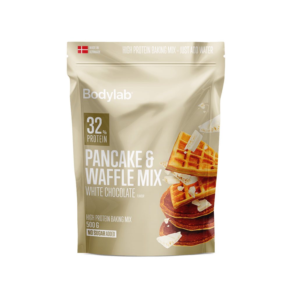 Køb American Style Protein Pancake & Waffle Mix (500 g) - White Chocolate - Pris 59.00 kr.