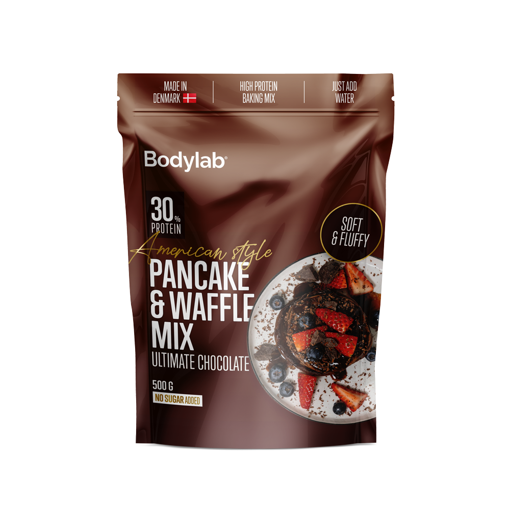 Køb American Style Protein Pancake & Waffle Mix (500 g) - Ultimate Chocolate - Pris 59.00 kr.