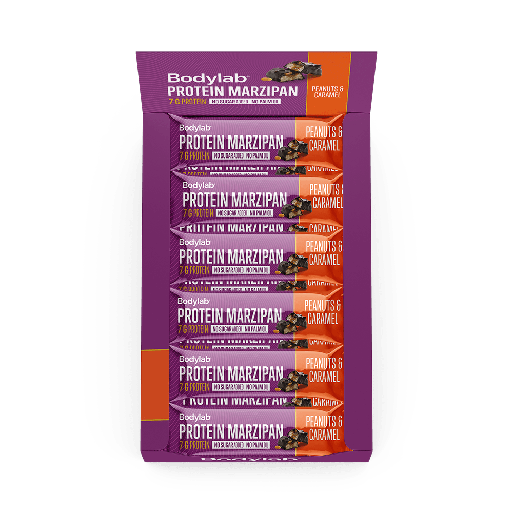 Køb Bodylab Protein Marzipan (12 x 50 g) - Peanuts & Caramel - Pris 229.00 kr.