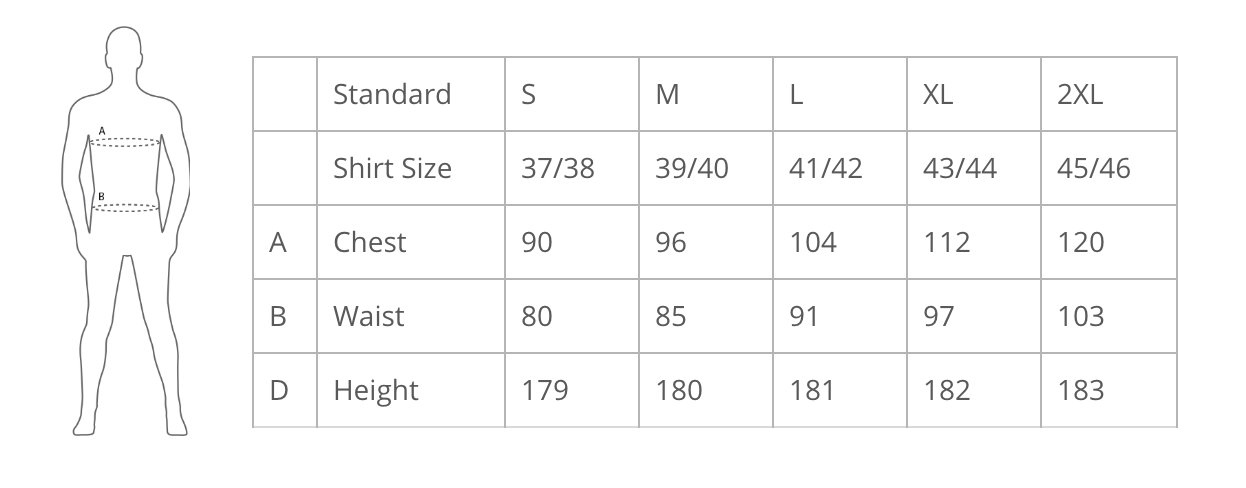 Mens T-shirt Size Guide